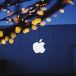 apple, bokeh, building, lights, logo, blue logo, blue building, blue apple, blue bokeh, logo, logo, logo, logo, logo
